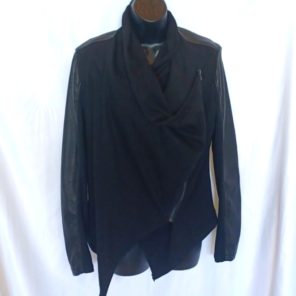 BlankNYC Private Practice Faux Leather Jacket M Draped Asymmetrical Zip Black - Picture 1 of 7